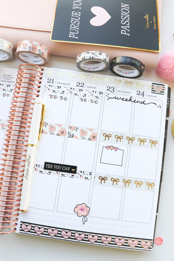 Click for this Plan with Me Simply Gilded x Teresa Collins Collab Washi Tape Only video for easy planner decoration ideas and inspo | March 2019 #planner #planning #plannerdecorations #plannerideas #happyplanner #erincondren #plannertips