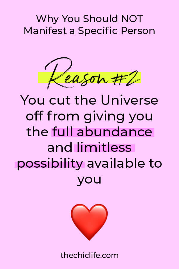 Here's one reason you should NOT manifest a specific person. Check out my post and video for reason number 1! Plus, what if you could manifest EVERYTHING you want to attract LOVE? #lawofattraction #loa #manifestation #manifest #personalgrowth #personaldevelopment #woowoo #changeyourlife #goodvibes #manifestlove #highvibes #spirituality #theuniverse