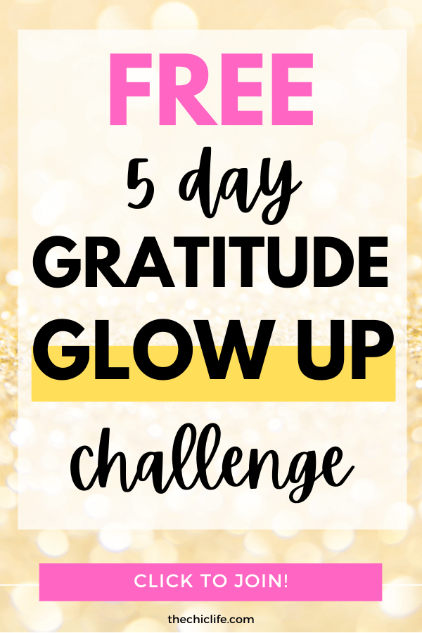 Text reads: Gratitude Glow Up Challenge 2020 - Free 5 Day Challenge