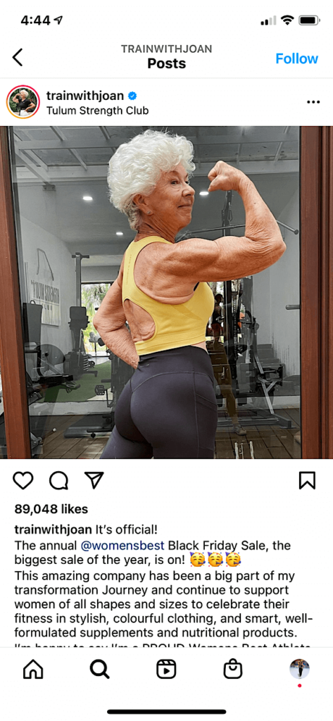 Train with Joan - Screenshot of Joan's Instagram