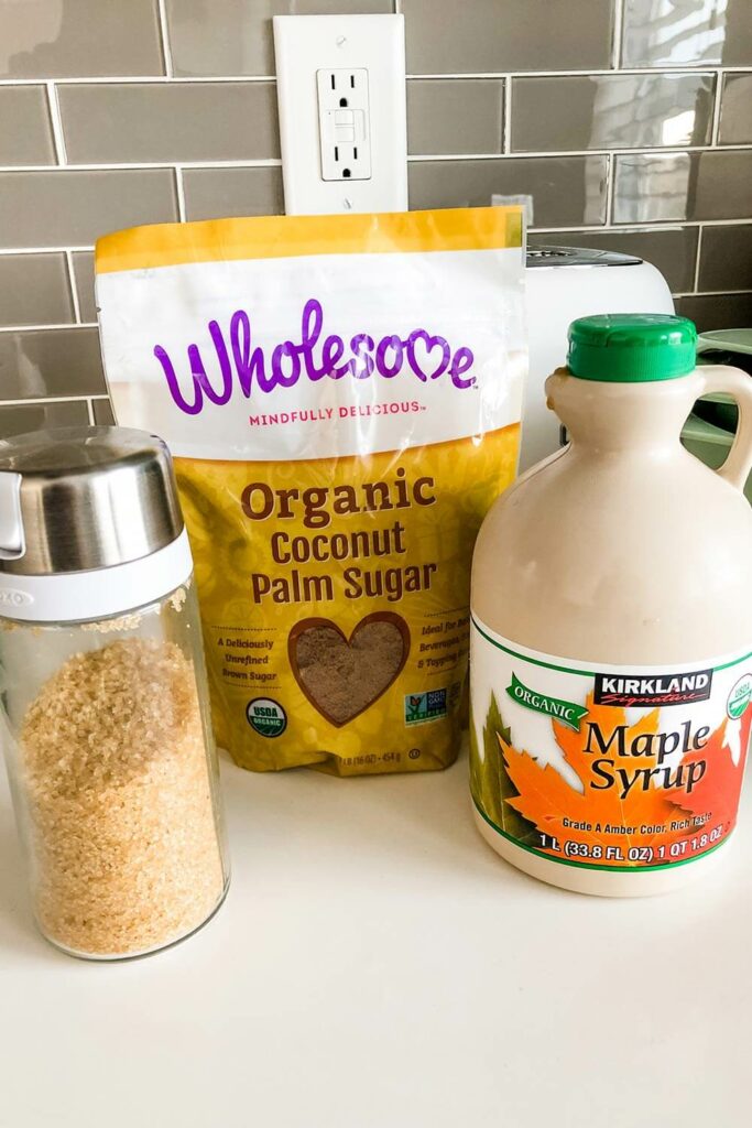 Healthy sweeteners: sugar, coconut sugar, and maple syrup