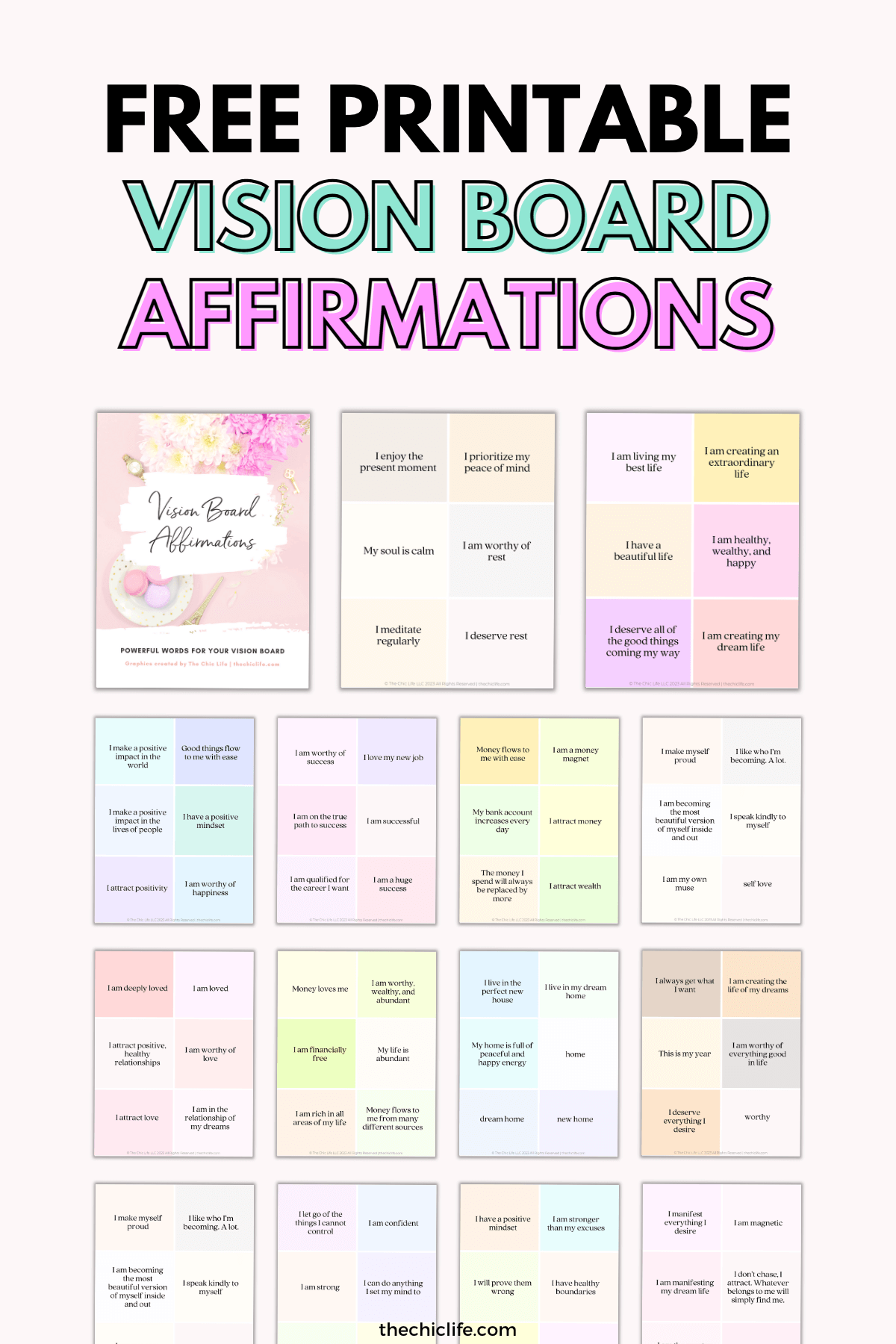 Vision Board Printables Power Words Affirmation Cards Vision Board