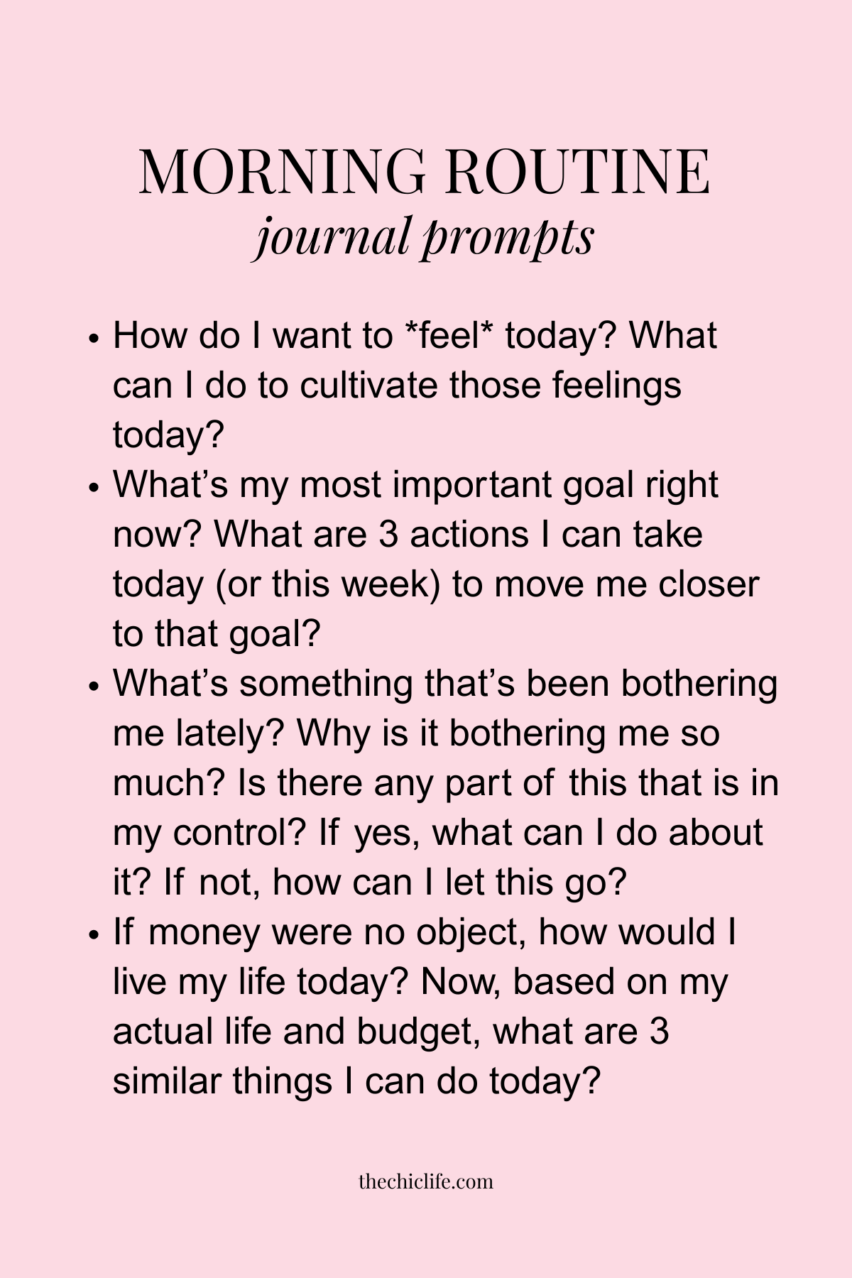 Text graphic has a list of journal prompts for your morning routine