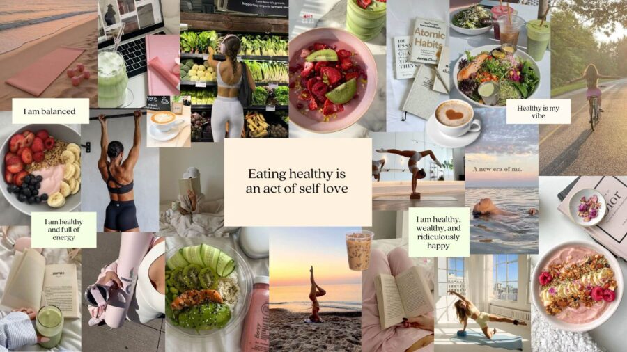 Holistic health aesthetic photos health vision board collage in desktop wallpaper format