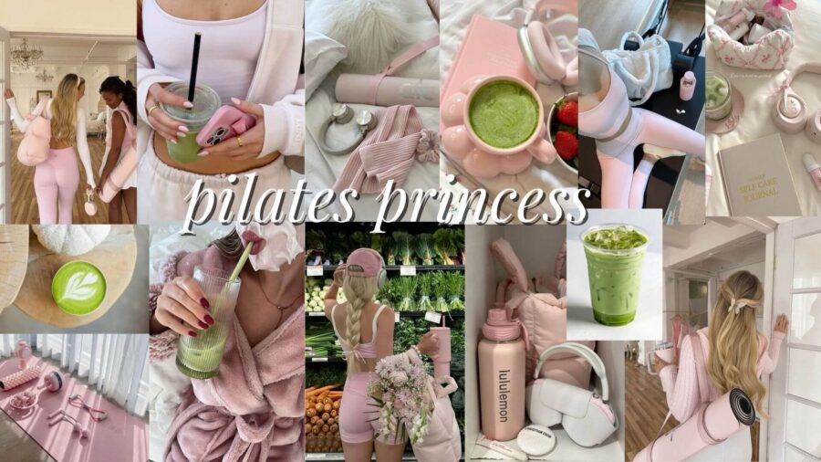 Pilates Princess aesthetic photos health vision board collage in desktop wallpaper format
