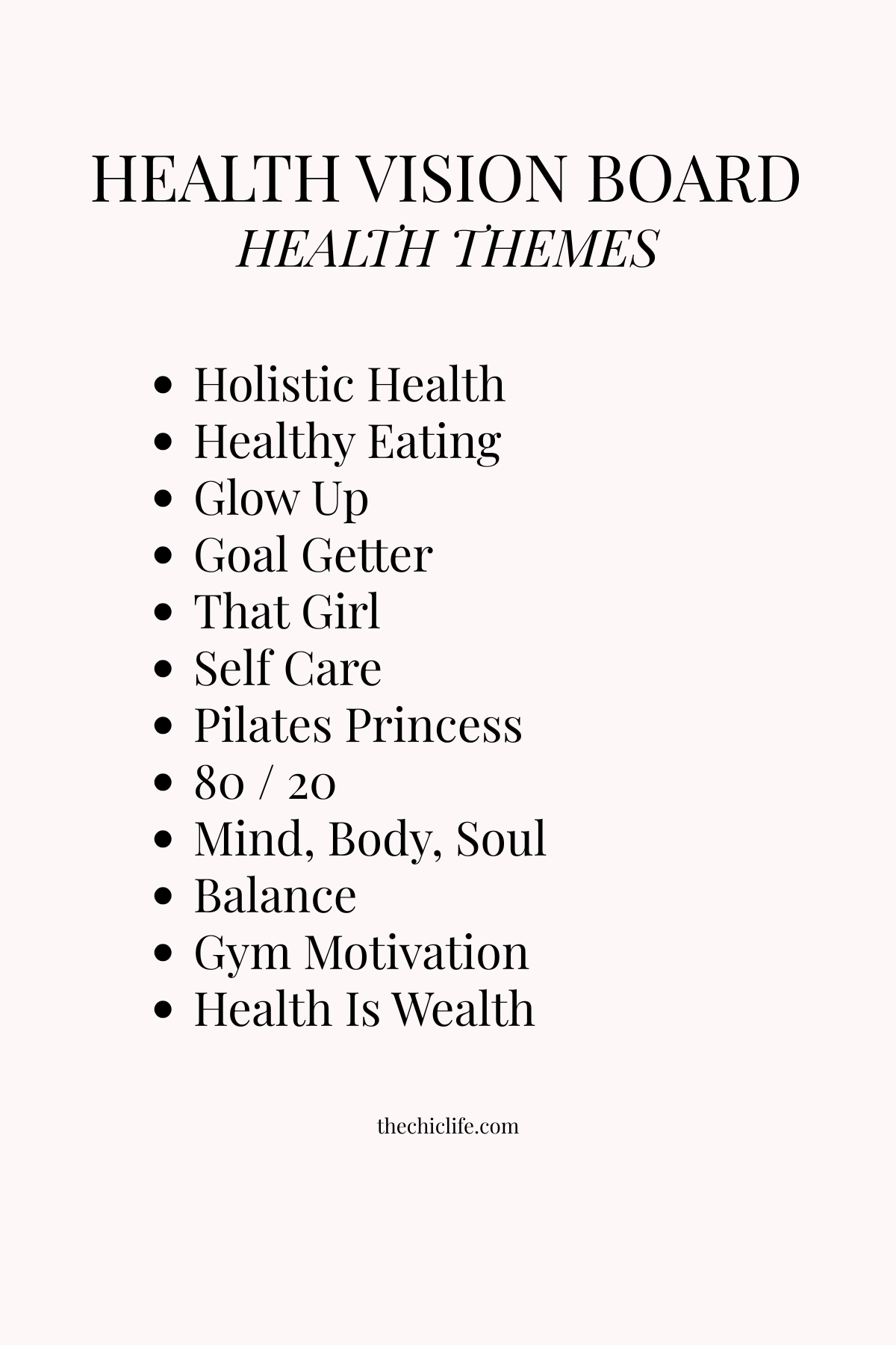 List of theme ideas for a health vision board