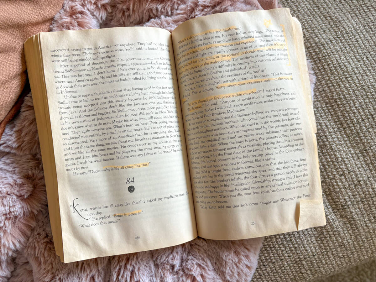 A picture of some pages from the book Eat, Pray, Love