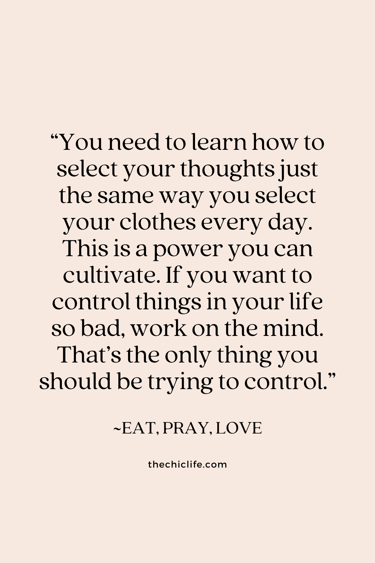 Text graphic shows a quote from Eat, Pray, Love over a solid background