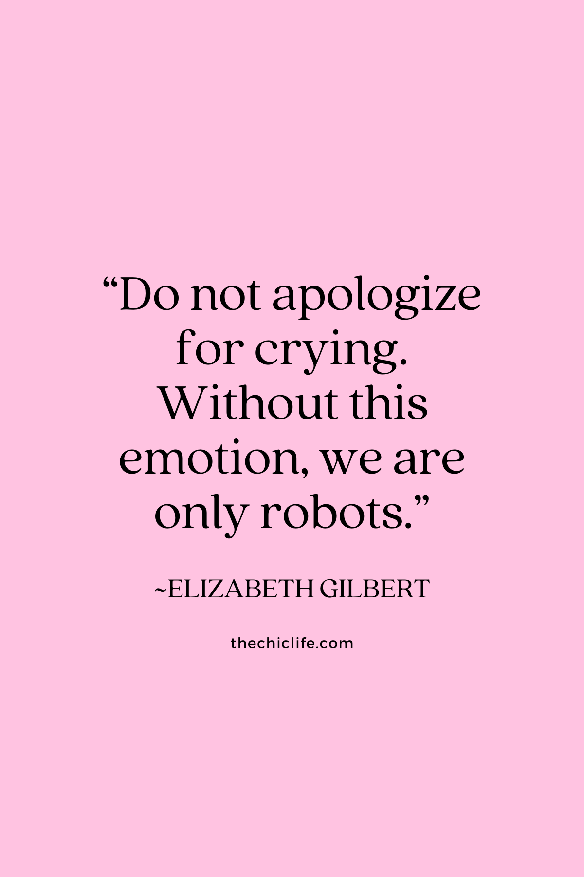 Text graphic shows a quote by Elizabeth Gilbert over a solid background