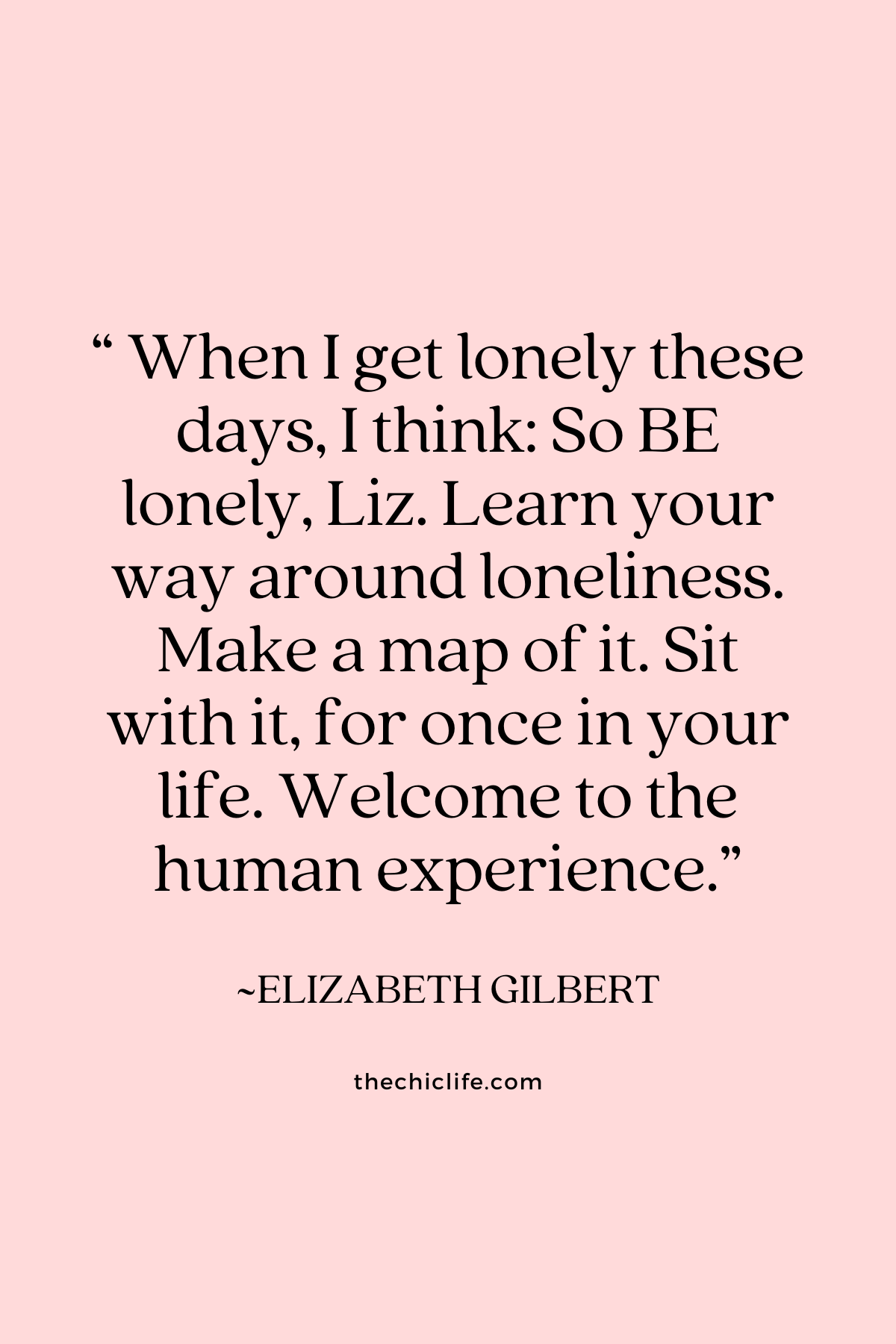 Text graphic shows a quote by Elizabeth Gilbert over a solid background