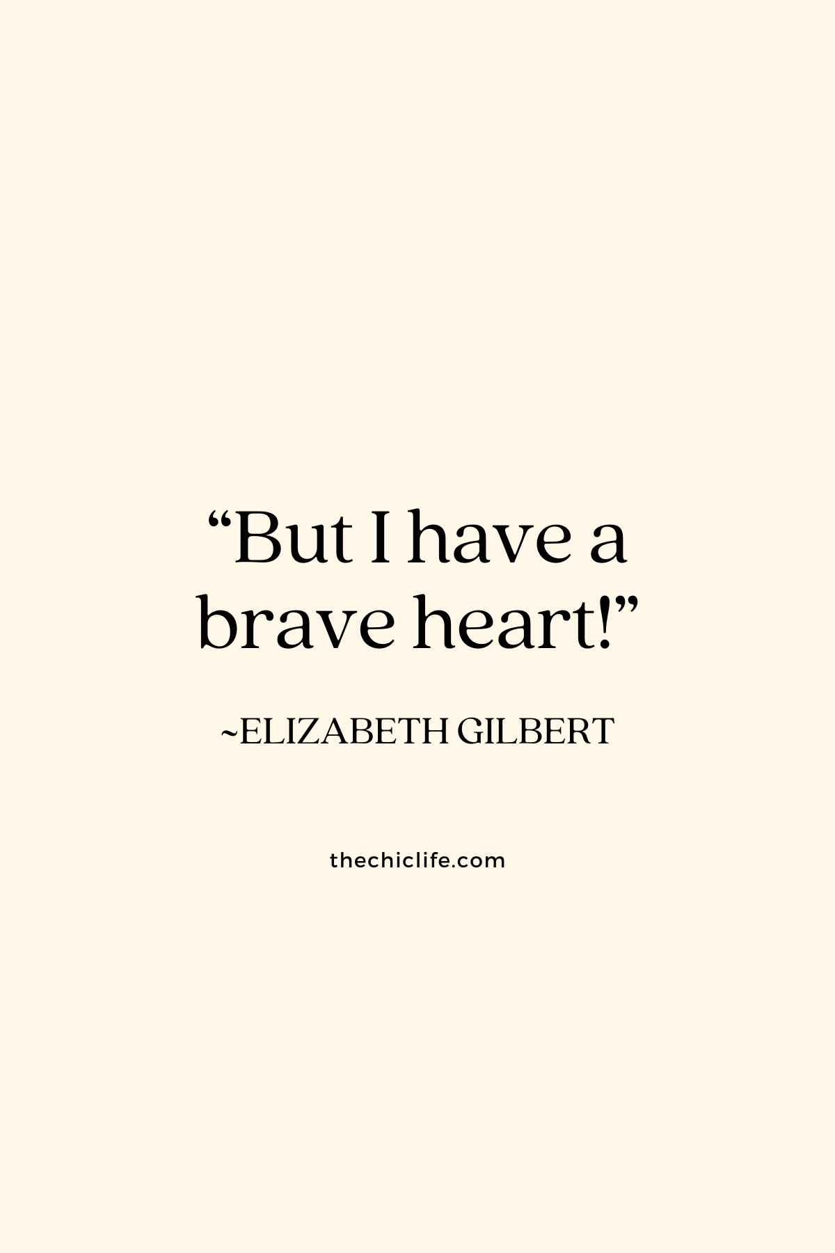 Text graphic shows a quote by Elizabeth Gilbert over a solid background