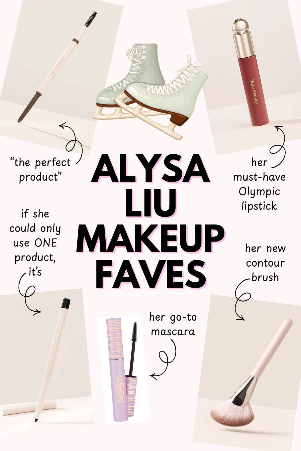 Photo collage of Alysa Liu's Makeup Favorites